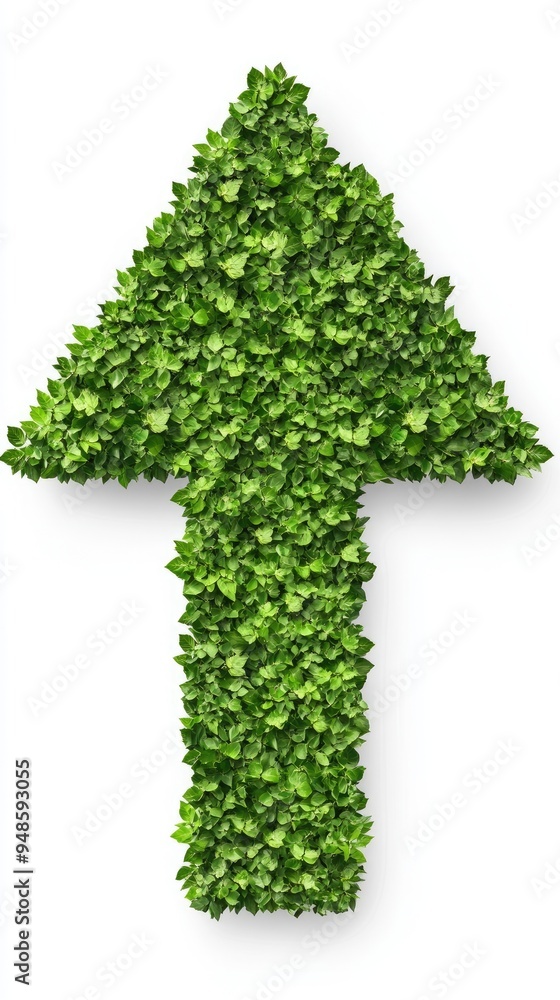 A vibrant green arrow crafted from lush leaves against a clean white background, symbolizing growth and nature's beauty in high-resolution detail A vibrant green arrow crafted from lush leaves against a clean white background, symbolizing growth and nature's beauty in high-resolution detail