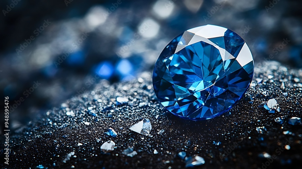 Close up of a natural blue sapphire on a black blue background Close up of a natural blue sapphire on a black blue background