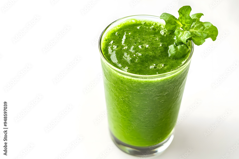 A glass of green smoothie, a healthy natural drink, isolated on white A glass of green smoothie, a healthy natural drink, isolated on white