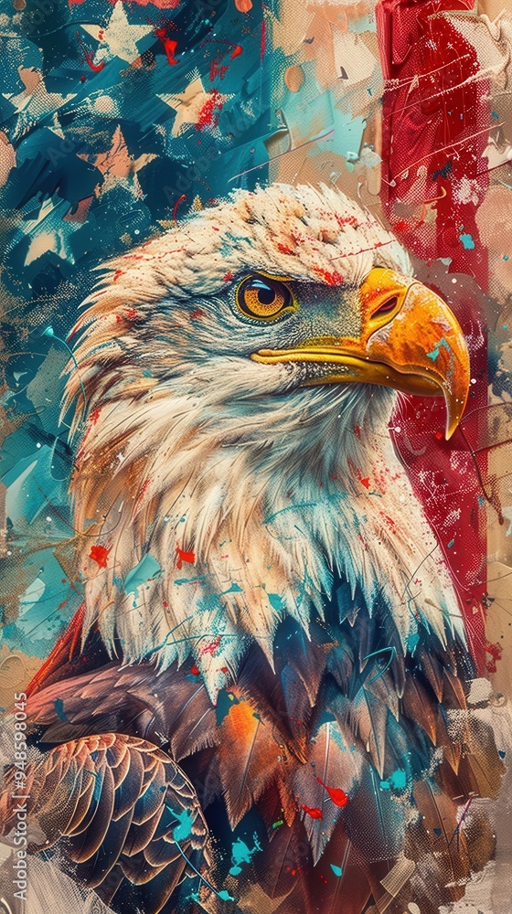 Closeup of an American eagle with a US flag backdrop, wings spread, vibrant colors, soft lighting, detailed and powerful, dynamic and patriotic Closeup of an American eagle with a US flag backdrop, wings spread, vibrant colors, soft lighting, detailed and powerful, dynamic and patriotic