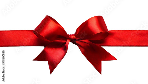 Red ribbon with bow isolated on transparent background for gift and birthday present