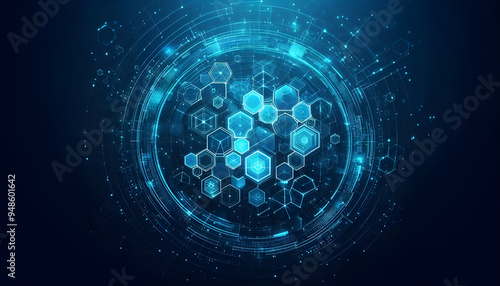 Blue neon hexagonal abstract background