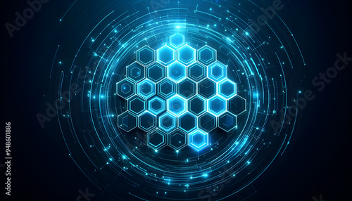 Blue neon hexagonal abstract background