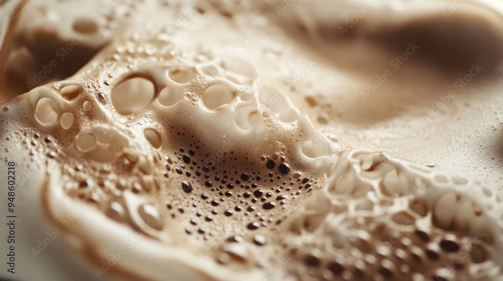 Close-up of Coffee Foam with Visible Bubbles and Droplets Close-up of Coffee Foam with Visible Bubbles and Droplets