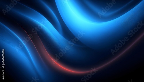 Dark abstract background with flowing blue waves and a hint of red light