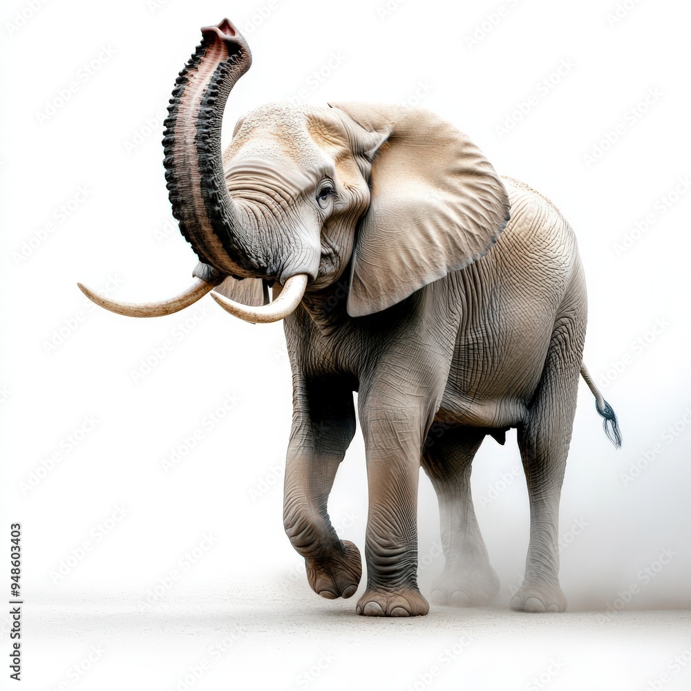 Fototapeta premium A majestic elephant walks gracefully, showcasing its grandeur and power in a serene environment, highlighting nature's beauty.