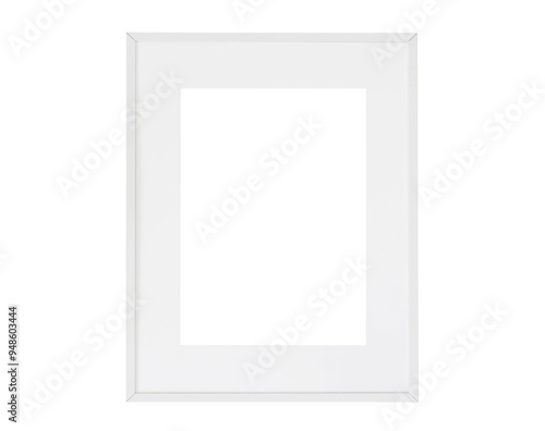 Realistic thin photo frame mockup. Simple, clean portrait large a3, a4 white frame mock-up isolated on transparent background. Modern, minimal poster template. Vertical mount picture poster object 