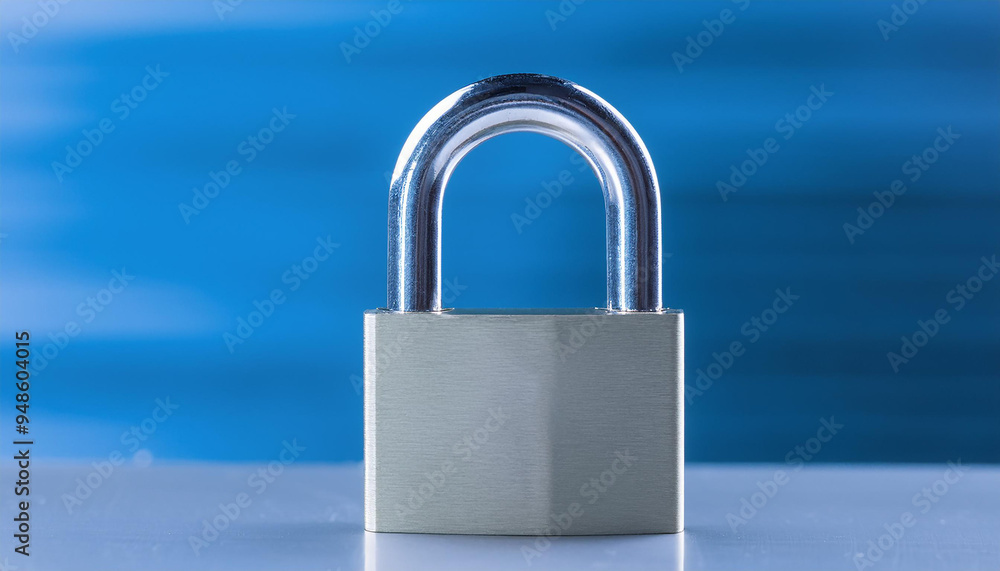 Stainless steel padlock on metal surface. Blurred backdrop. Stainless steel padlock on metal surface. Blurred backdrop.