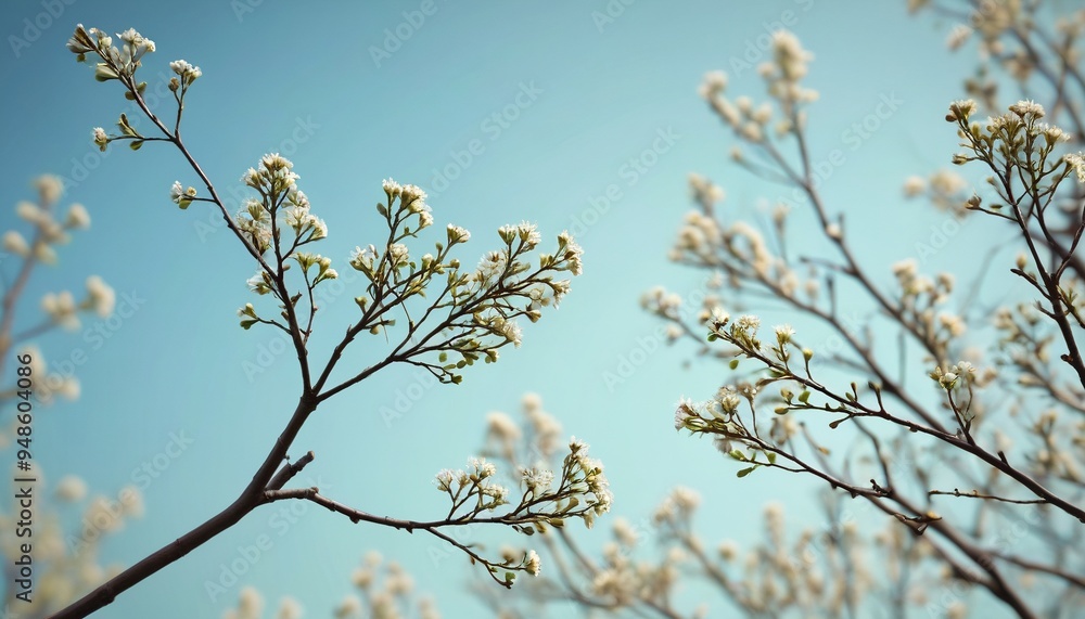 A slow-motion depiction of slender tree branches swaying gently in the spring breeze, with tiny buds forming at the tips, emphasizing the gentle and peaceful growth of the season, Generative AI A slow-motion depiction of slender tree branches swaying gently in the spring breeze, with tiny buds forming at the tips, emphasizing the gentle and peaceful growth of the season, Generative AI