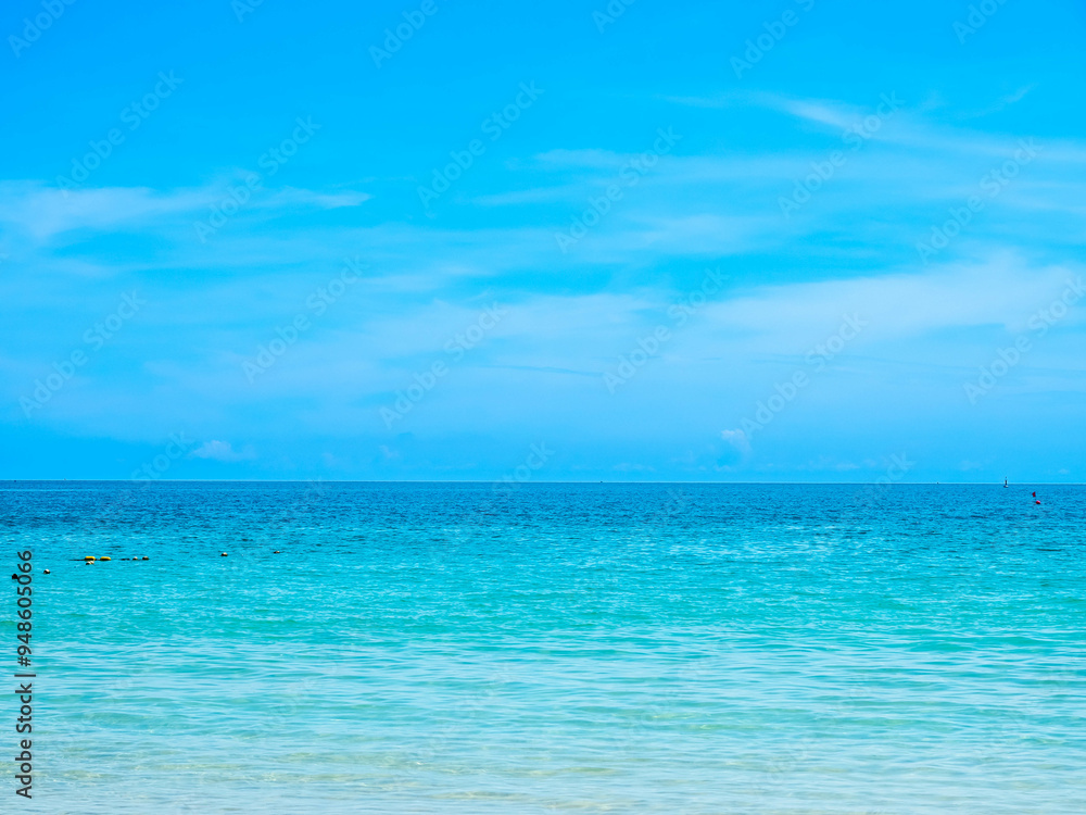 Seascape view with white sand, quiet beach, clear sea water, blue sky in summer of Koh Samet (Samet Isalnd) in Thailand Seascape view with white sand, quiet beach, clear sea water, blue sky in summer of Koh Samet (Samet Isalnd) in Thailand