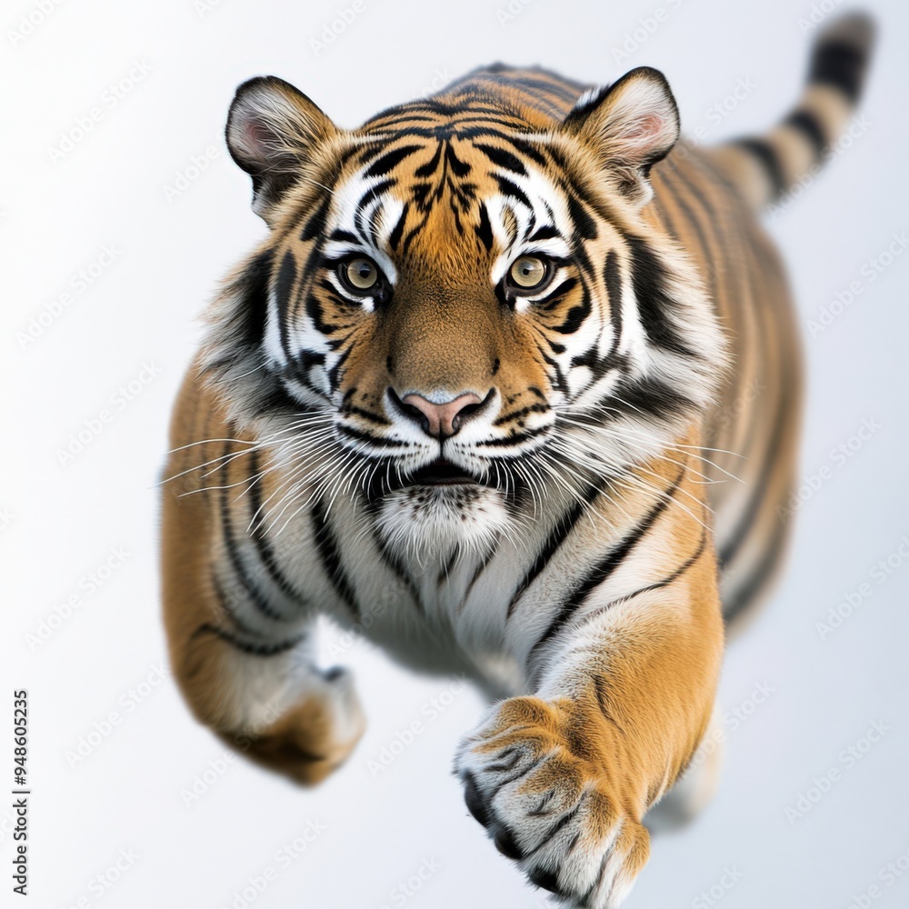 A powerful tiger leaps forward with strength and agility, showcasing its majestic presence in the wild. A powerful tiger leaps forward with strength and agility, showcasing its majestic presence in the wild.