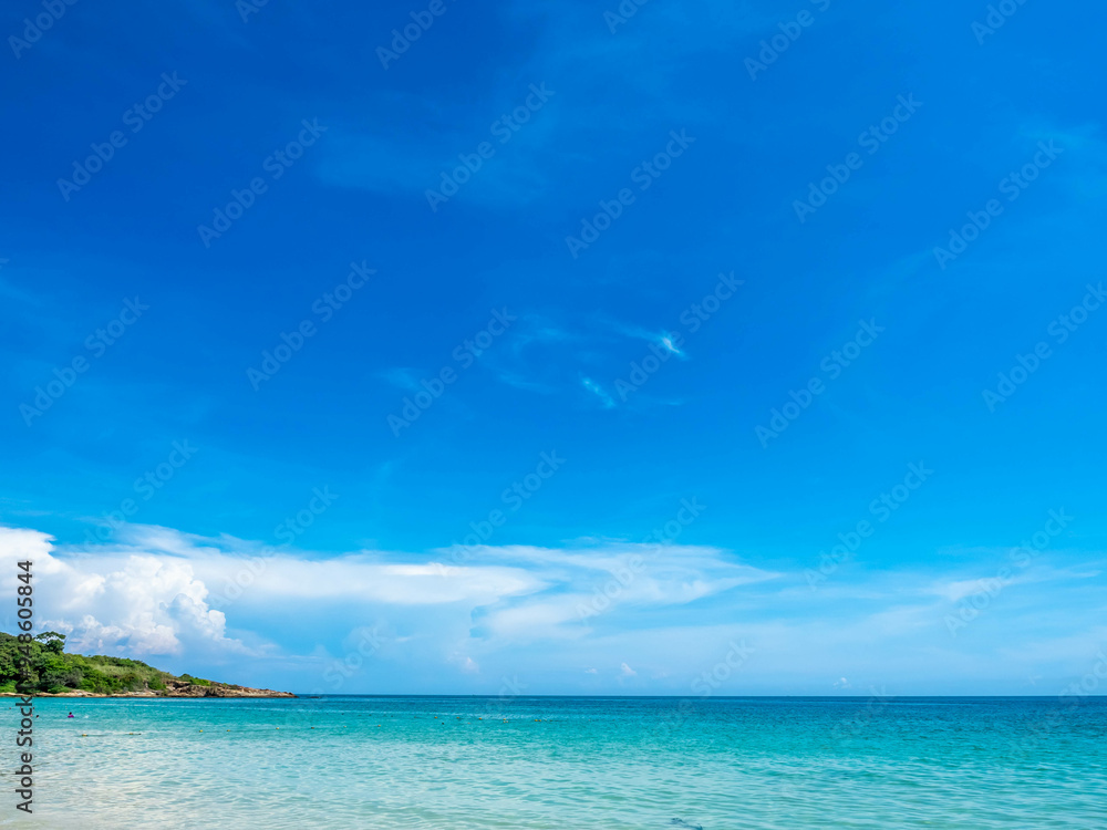 Seascape view with white sand, quiet beach, clear sea water, blue sky in summer of Koh Samet (Samet Isalnd) in Thailand Seascape view with white sand, quiet beach, clear sea water, blue sky in summer of Koh Samet (Samet Isalnd) in Thailand