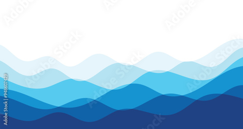 Sea waves. Blue river ocean wave layer background. Seamless sea pattern. Water wave abstract design. Vector illustration