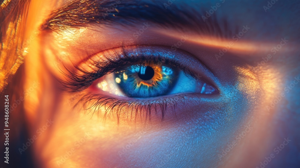 Close-up of a Blue Eye with Golden and Blue Highlights Close-up of a Blue Eye with Golden and Blue Highlights