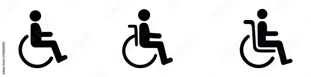 Disabled man in wheelchair icons set. Accessibility, rehabilitation invalid person, people activities. vector illustration Disabled man in wheelchair icons set. Accessibility, rehabilitation invalid person, people activities. vector illustration