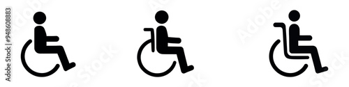 Disabled man in wheelchair icons set. Accessibility, rehabilitation invalid person, people activities. vector illustration