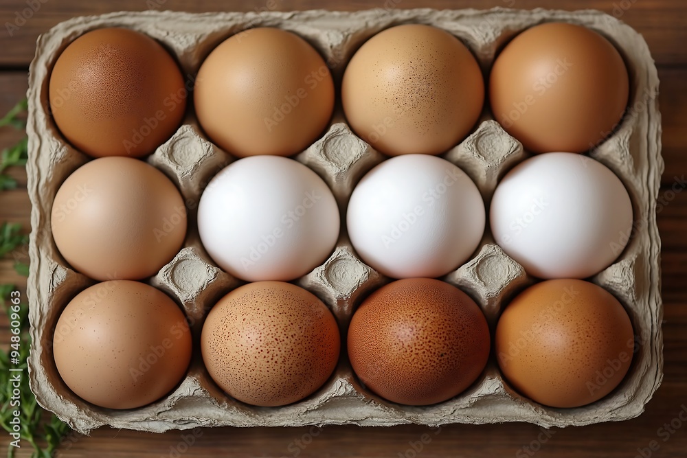 Carton of fresh brown and white eggs Carton of fresh brown and white eggs