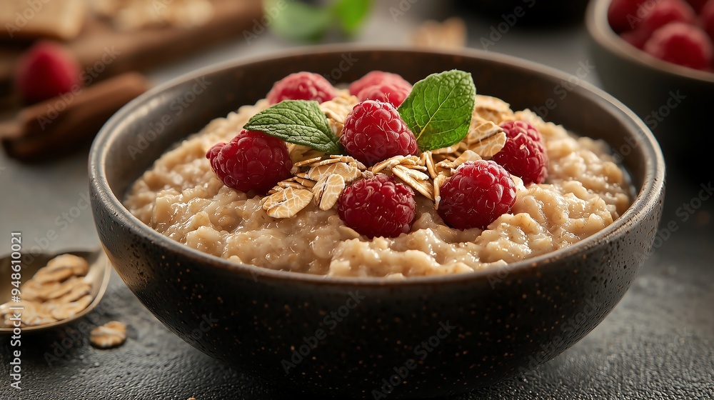 A bowl of oatmeal with toppings. A bowl of oatmeal with toppings.