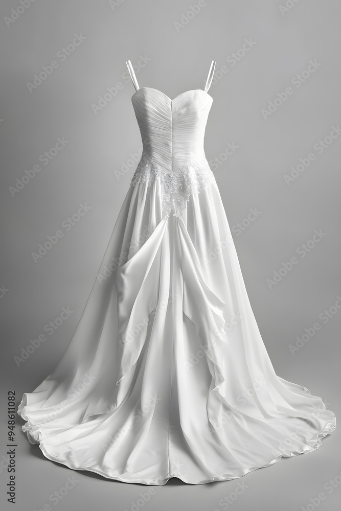 White wedding dress isolated on light grey background White wedding dress isolated on light grey background