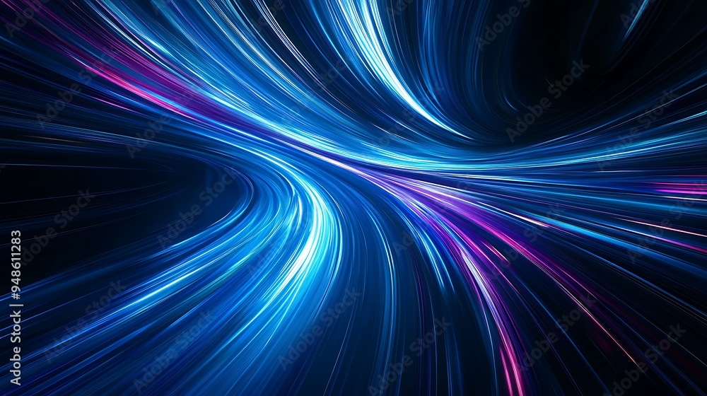 Abstract high-speed movement. Dynamic motion light trails on dark blue background Abstract high-speed movement. Dynamic motion light trails on dark blue background