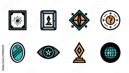 Line art icons representing parallel universes.