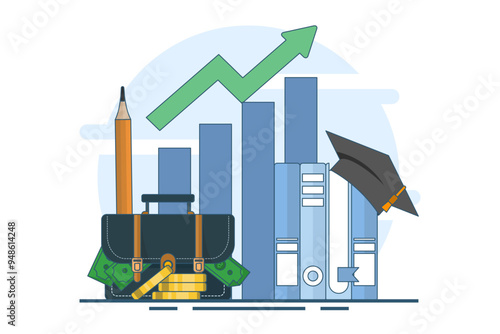 Financial education concept. Investing money in education, self-development and knowledge. Personal finance management and financial literacy concept. Flat vector illustration on background.