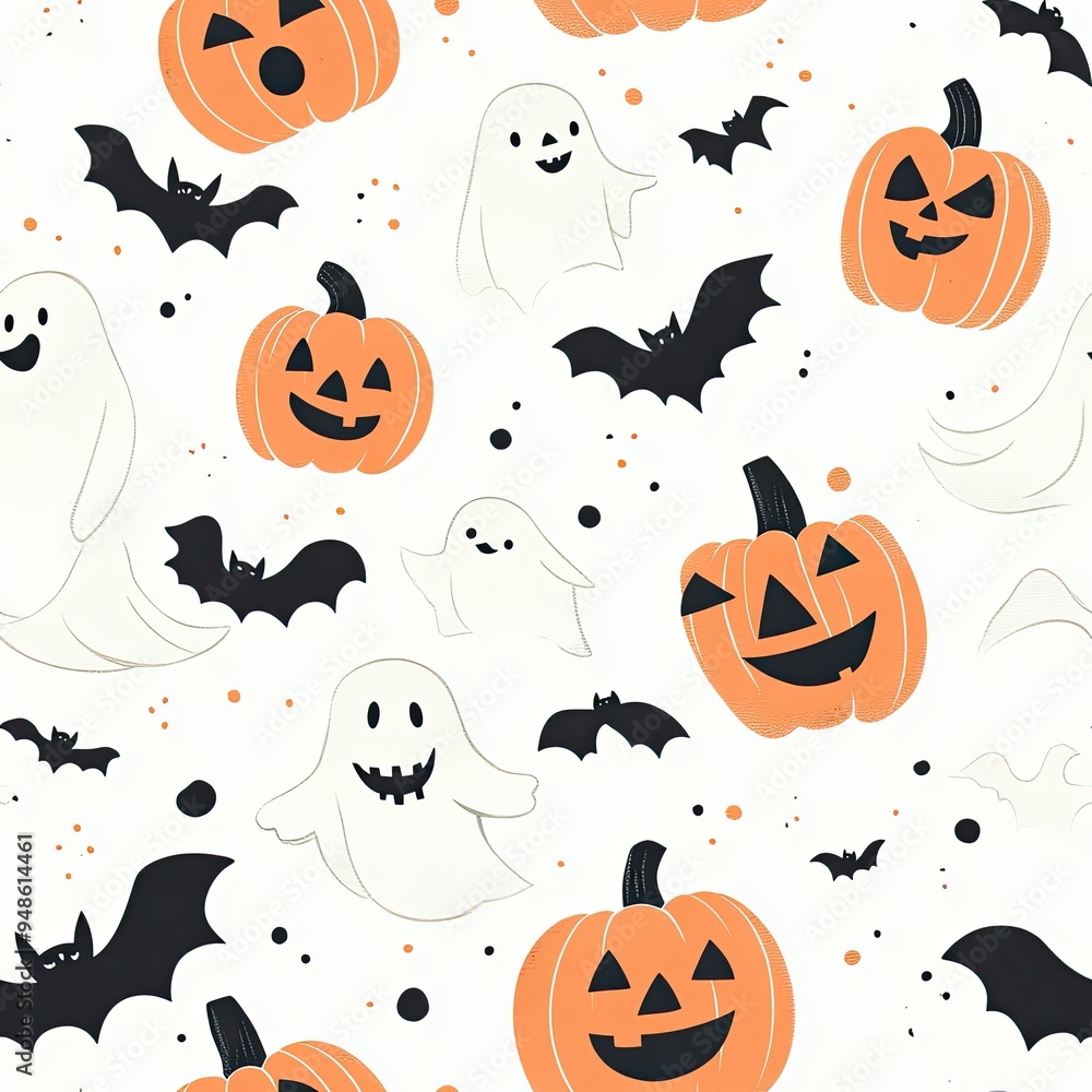 Spooky Joy - Halloween Ghosts, Bats, and Jack-o'-lanterns Seamless Pattern Spooky Joy - Halloween Ghosts, Bats, and Jack-o'-lanterns Seamless Pattern