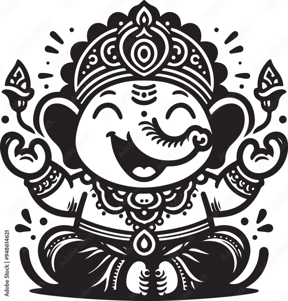 Indian God Ganapati Simple 2D Cute Single Characters with Silhouette Black and White Line Art with Low Details, Indian festival Ganesh Chaturthi black and White Lord Ganesh Character Indian God Ganapati Simple 2D Cute Single Characters with Silhouette Black and White Line Art with Low Details, Indian festival Ganesh Chaturthi black and White Lord Ganesh Character