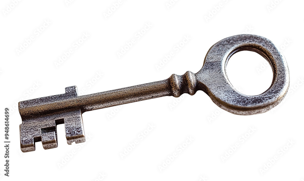 Steel key on clear backdrop Steel key on clear backdrop