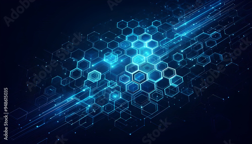 Blue neon hexagonal abstract background