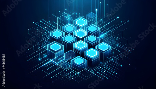 Blue neon hexagonal abstract background