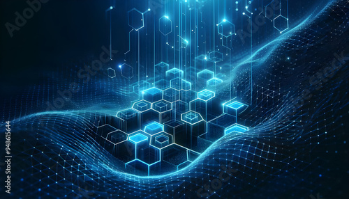 Blue neon hexagonal abstract background