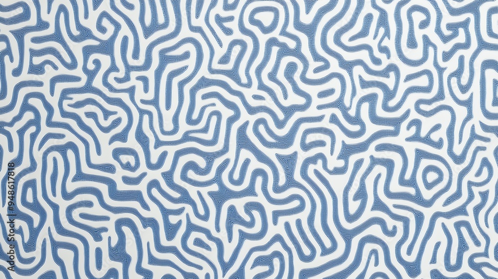 A blue and white pattern of small maze-like shapes, resembling the texture of fabric or material with fine lines and curves A blue and white pattern of small maze-like shapes, resembling the texture of fabric or material with fine lines and curves