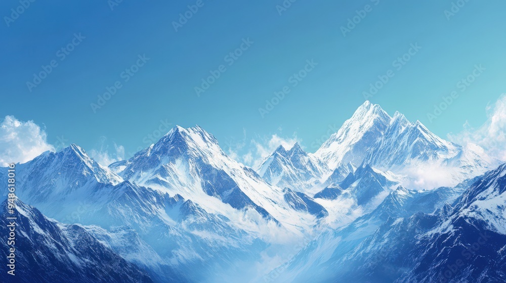 Majestic snowy mountains under a clear blue sky, showcasing stunning natural beauty and tranquility of the wilderness. Majestic snowy mountains under a clear blue sky, showcasing stunning natural beauty and tranquility of the wilderness.