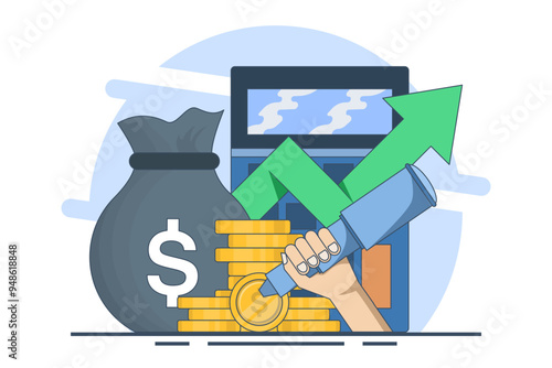 Investment financial management concept. Cost optimization series. Financial and marketing strategy ideas. Cost and income balance. Cost and cost reduction. Flat vector illustration.