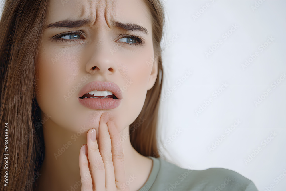 Woman suffering with a pain. Closeup portrait of African American woman having toothache isolated on white background.
Woman suffering with a pain. Closeup portrait of African American woman having toothache isolated on white background.