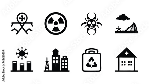 Line art icons depicting post-apocalyptic elements.