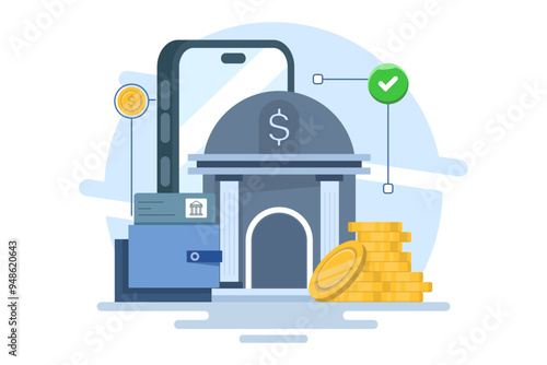 Saving money concept, Savings account, Piggy bank, money brain with falling gold coins. Bank account and cash vector business concept. Flat line vector illustration isolated on background,