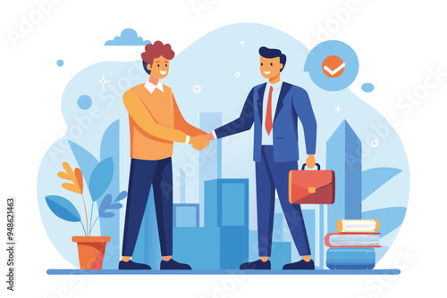 Two business partners handshaking vector illustration