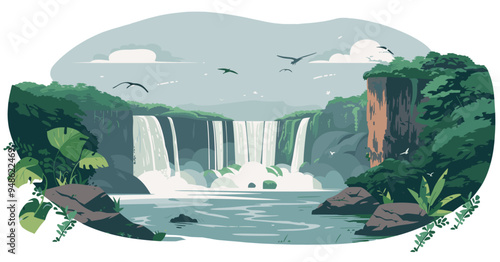 Iguazu falls illustration, travel postcard concept