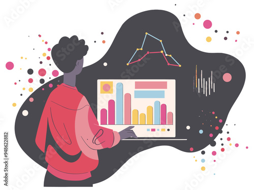Person using a laptop with data graphics. Professional Analysts concept
