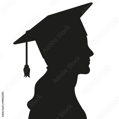 Graduate Silhouette Profile Flat Vector Illustration