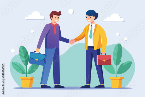 Two business partners handshaking vector illustration