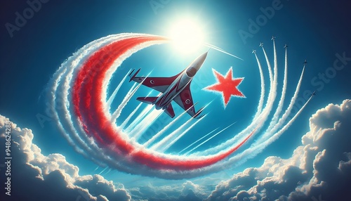 Epic Turkish Air Force Jet Creating Crescent and Star in the Sky photo