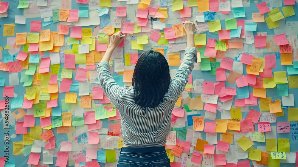© nikolettamuhari - A photo of an Asian woman in casual attire writing on colorful... © nikolettamuhari - A photo of an Asian woman in casual attire writing on colorful...