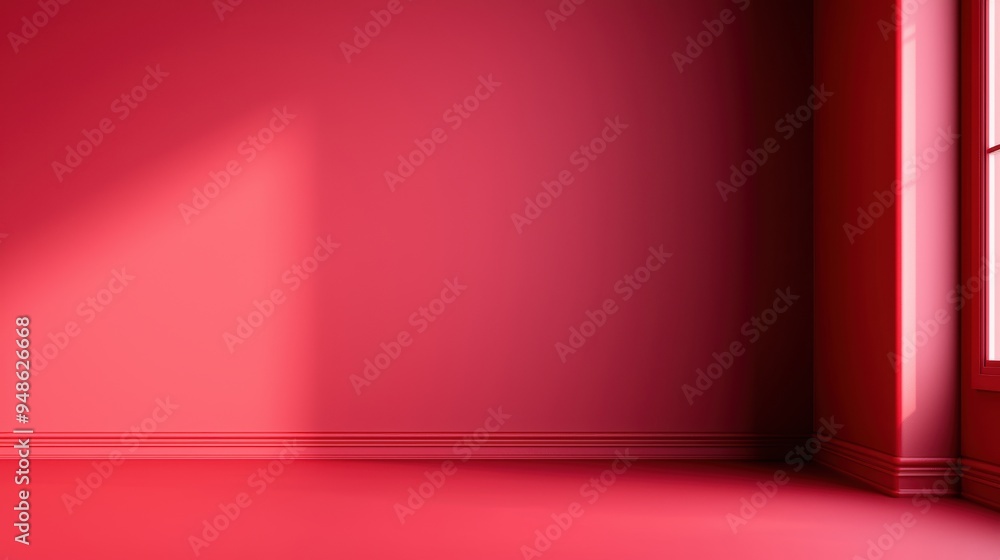 Sunlit Corner of a Minimalist Red Room with Shadows on the Wall Sunlit Corner of a Minimalist Red Room with Shadows on the Wall