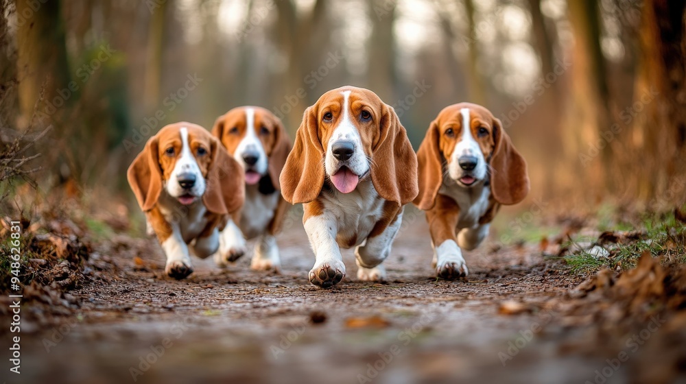A dogs are running on a dirt road A dogs are running on a dirt road