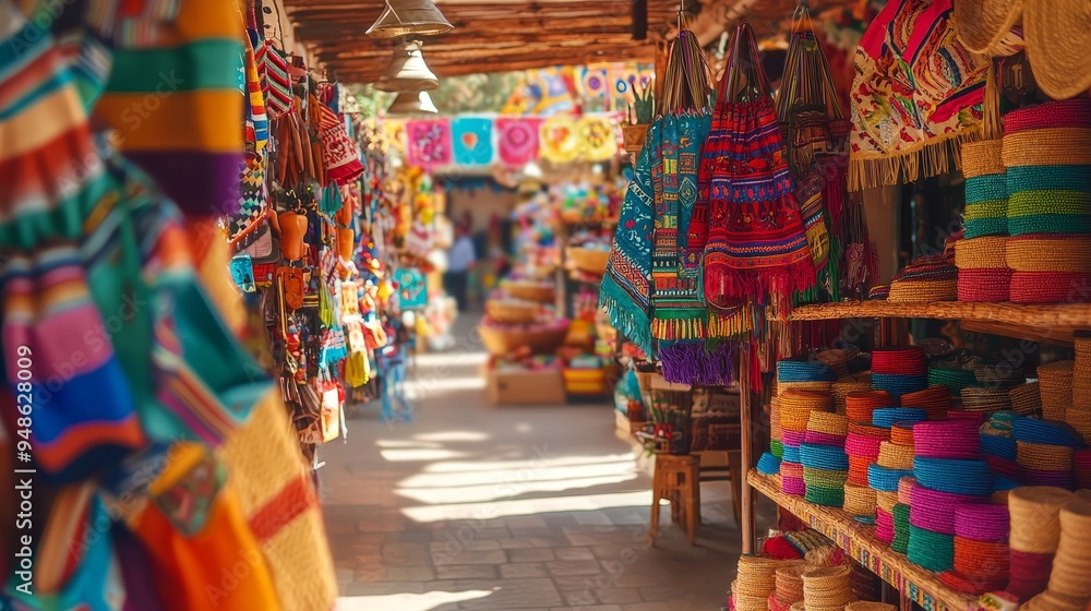 Obraz premium Vibrant Hispanic Heritage Market Showcasing Cultural Diversity and Handcrafted Merchandise