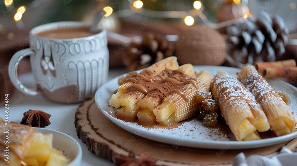 Delicious Tamales with Caramel Drizzle and Powdered Sugar Delicious Tamales with Caramel Drizzle and Powdered Sugar