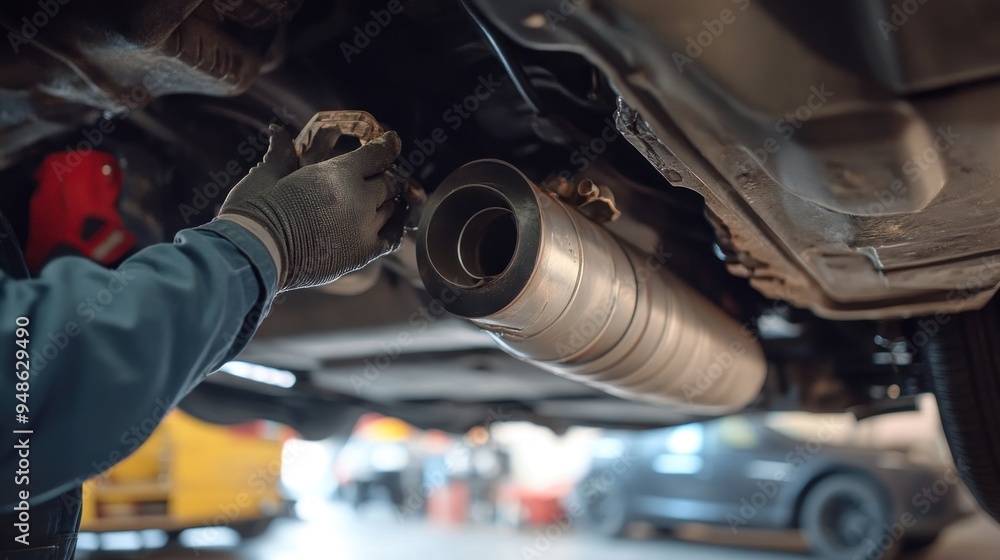 Mechanic Examining Car Exhaust System